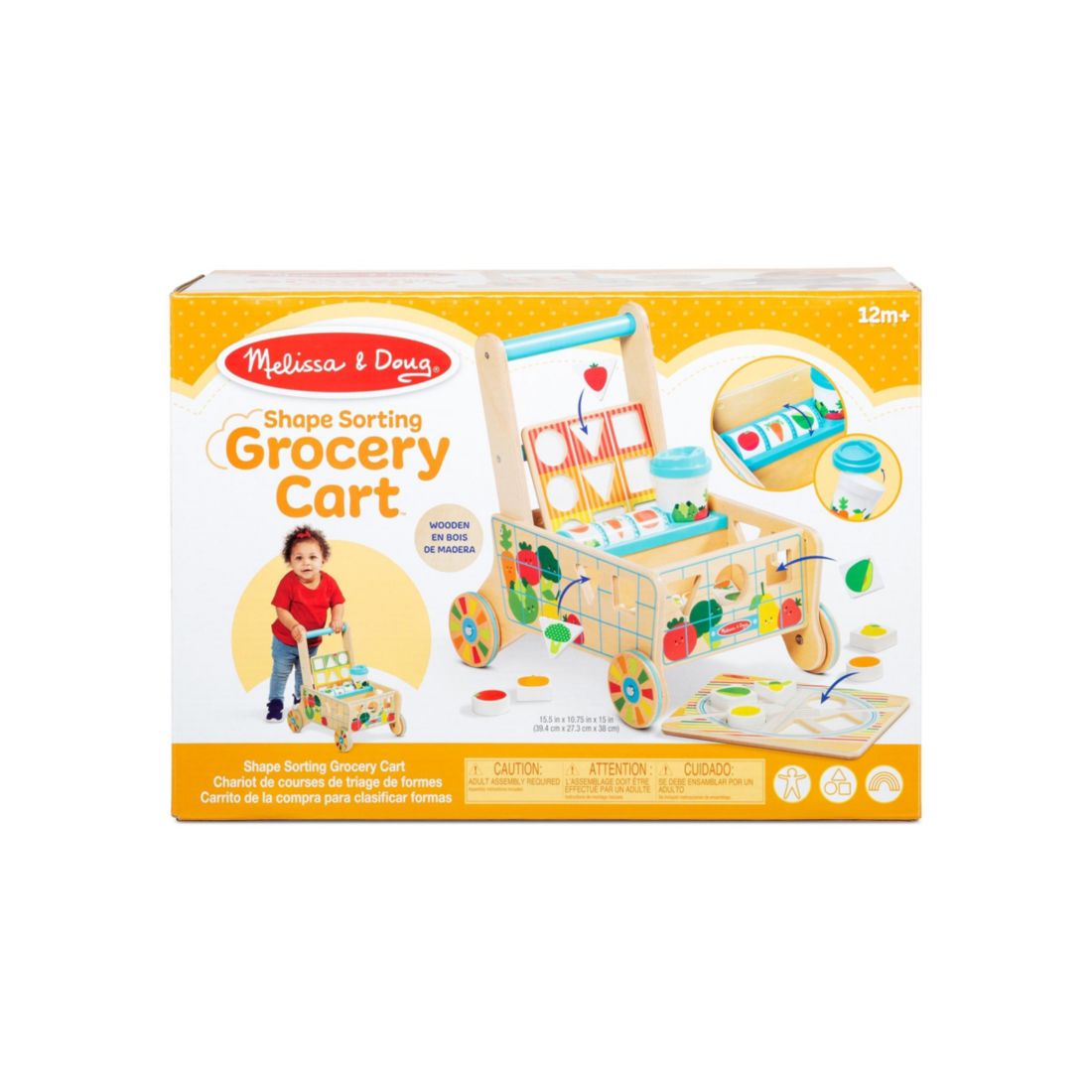 Melissa and Doug Wooden Shape Sorting Grocery Cart Push Toy & Puzzles
