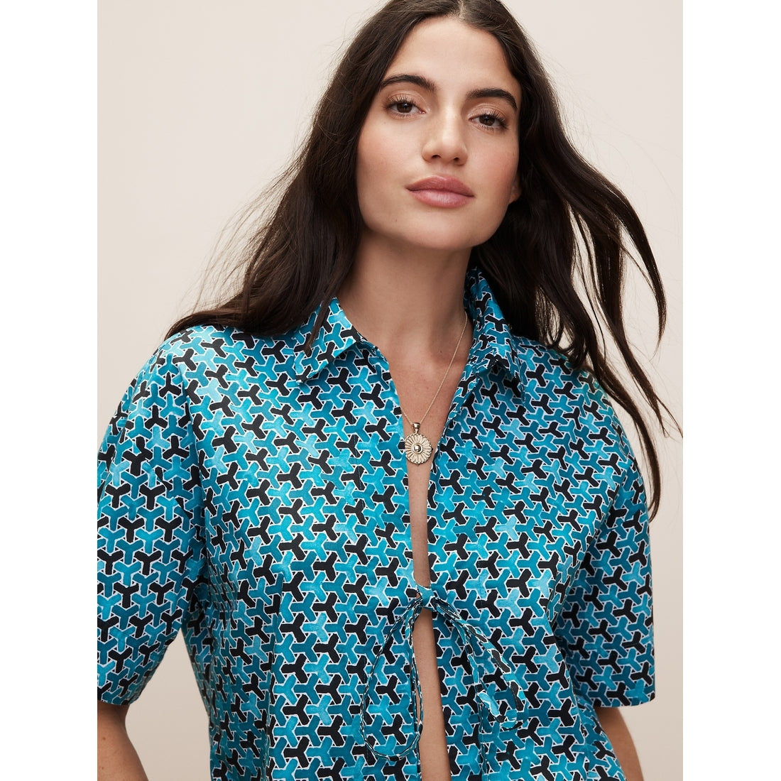 The White Lotus Poplin Tie-Front Shirt
