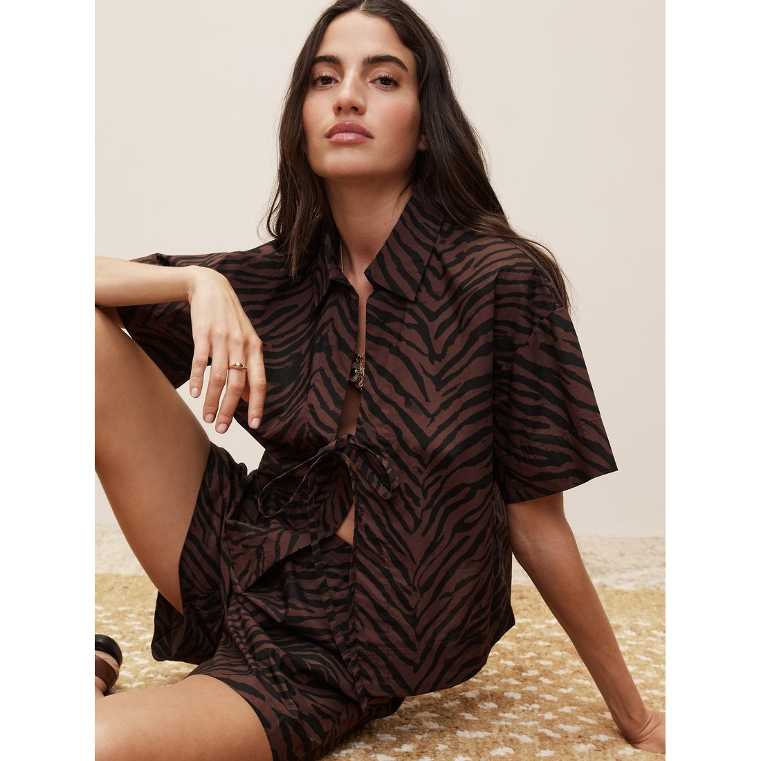 The White Lotus Poplin Tie-Front Shirt