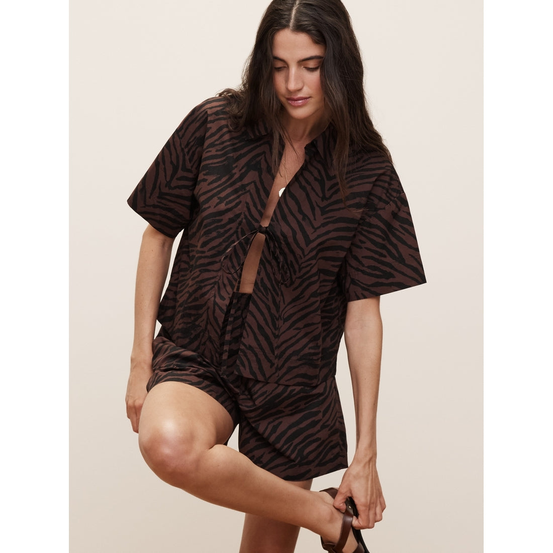 The White Lotus Poplin Tie-Front Shirt