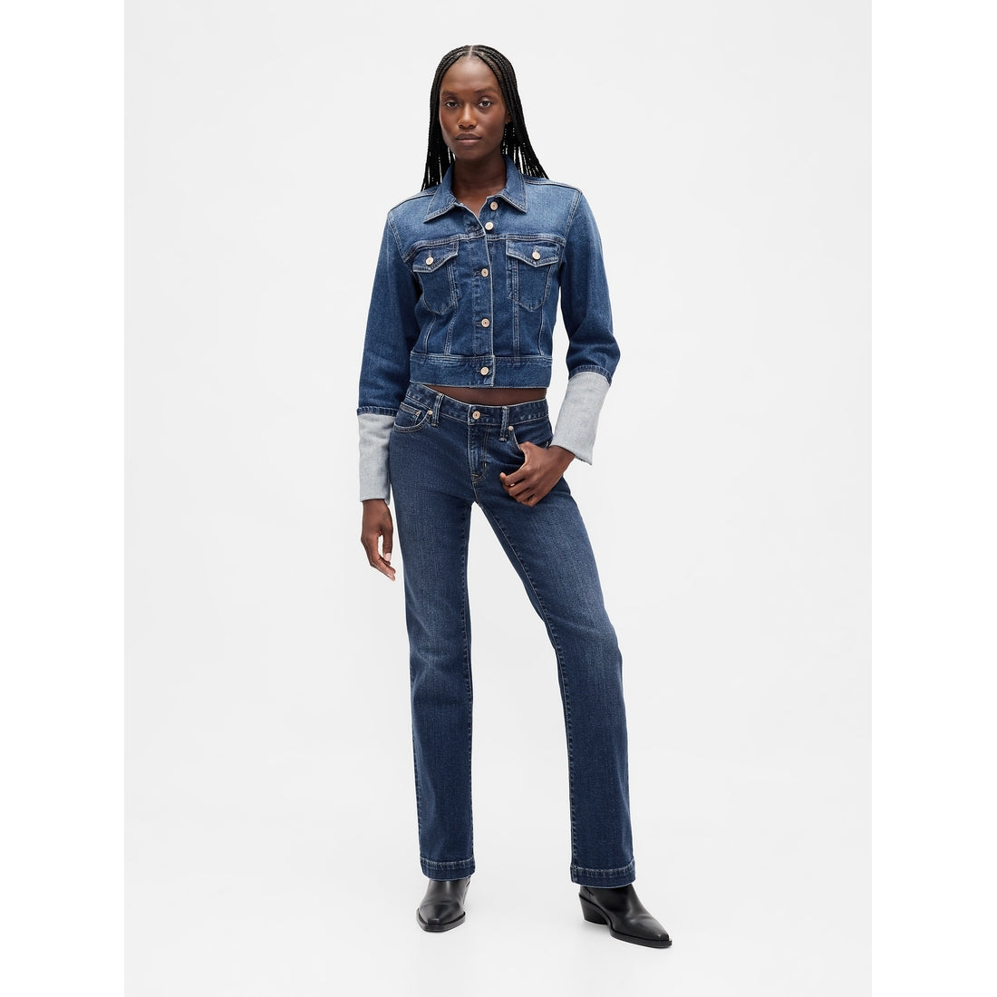 Women's Pin-Cuff Crop Icon Denim Jacket