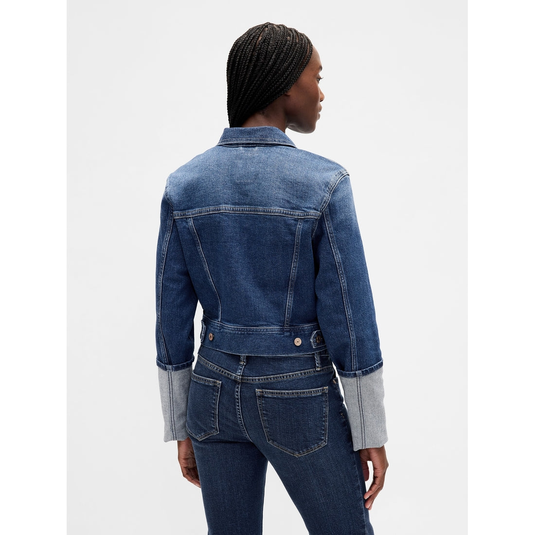 Women's Pin-Cuff Crop Icon Denim Jacket