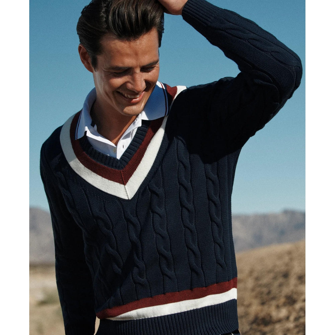 Vintage-Inspired Tennis V-Neck Sweater in Supima Cotton