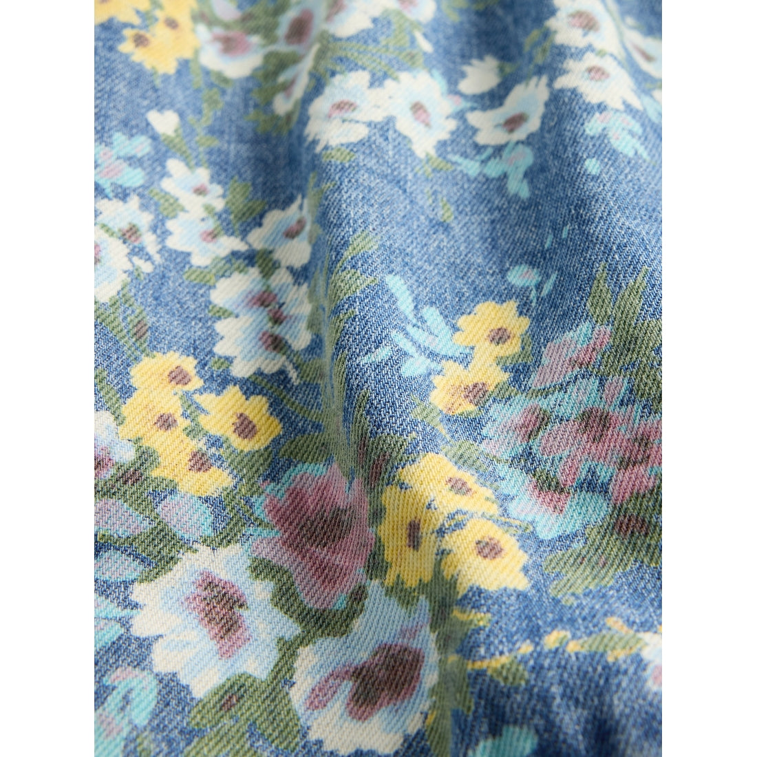 Girls' Denim Puff-Sleeve Floral Dress