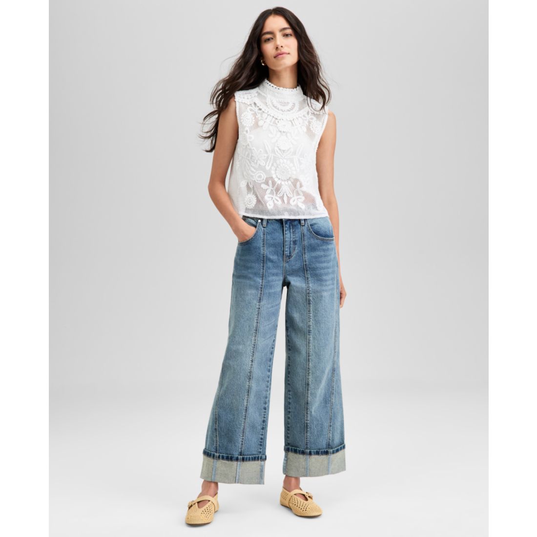 And Now This Women's Cotton Floral-Applique Sleeveless Top, Exclusively at Macy's
