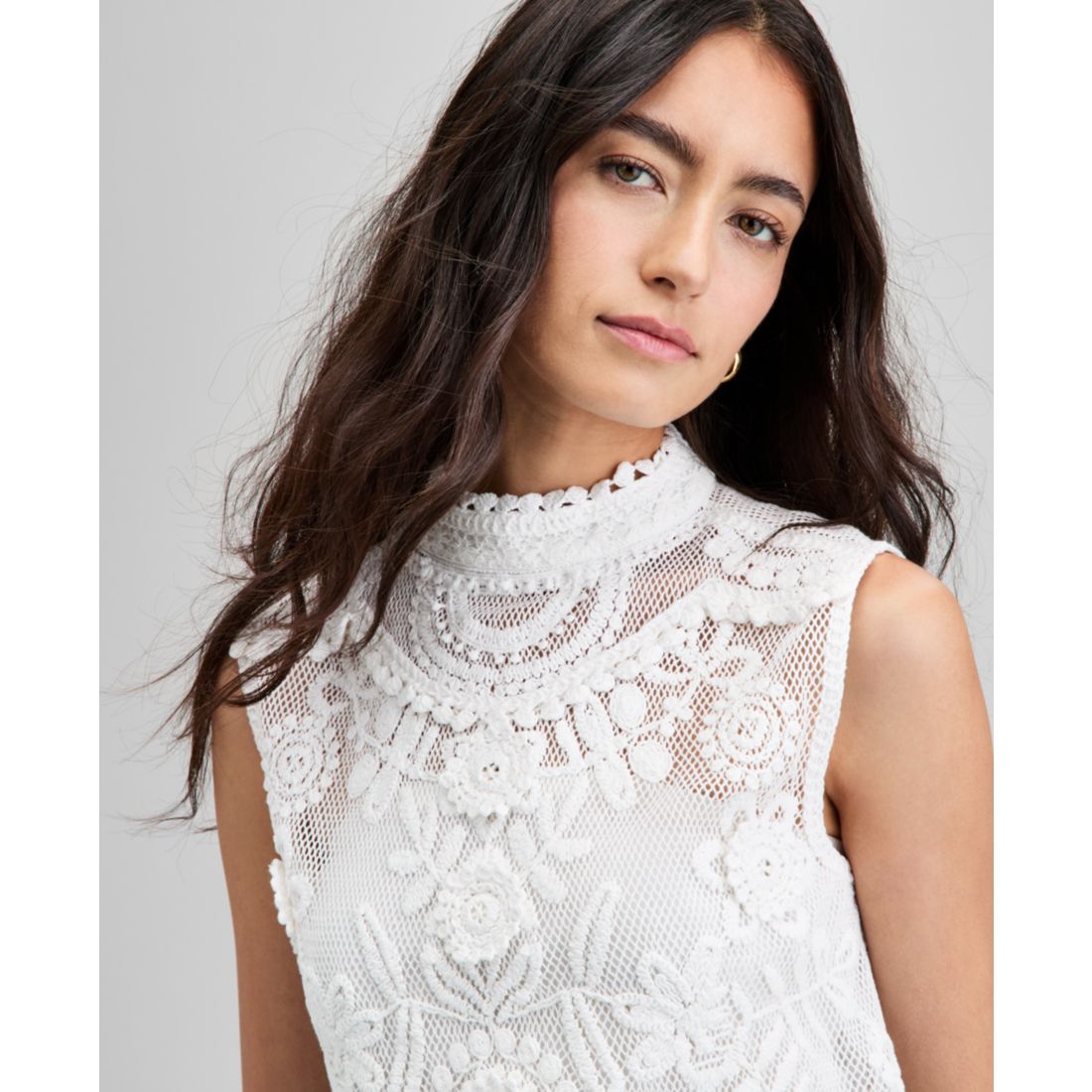 And Now This Women's Cotton Floral-Applique Sleeveless Top, Exclusively at Macy's