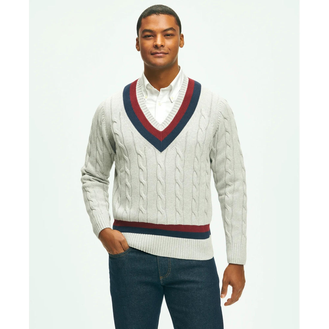 Vintage-Inspired Tennis V-Neck Sweater in Supima Cotton