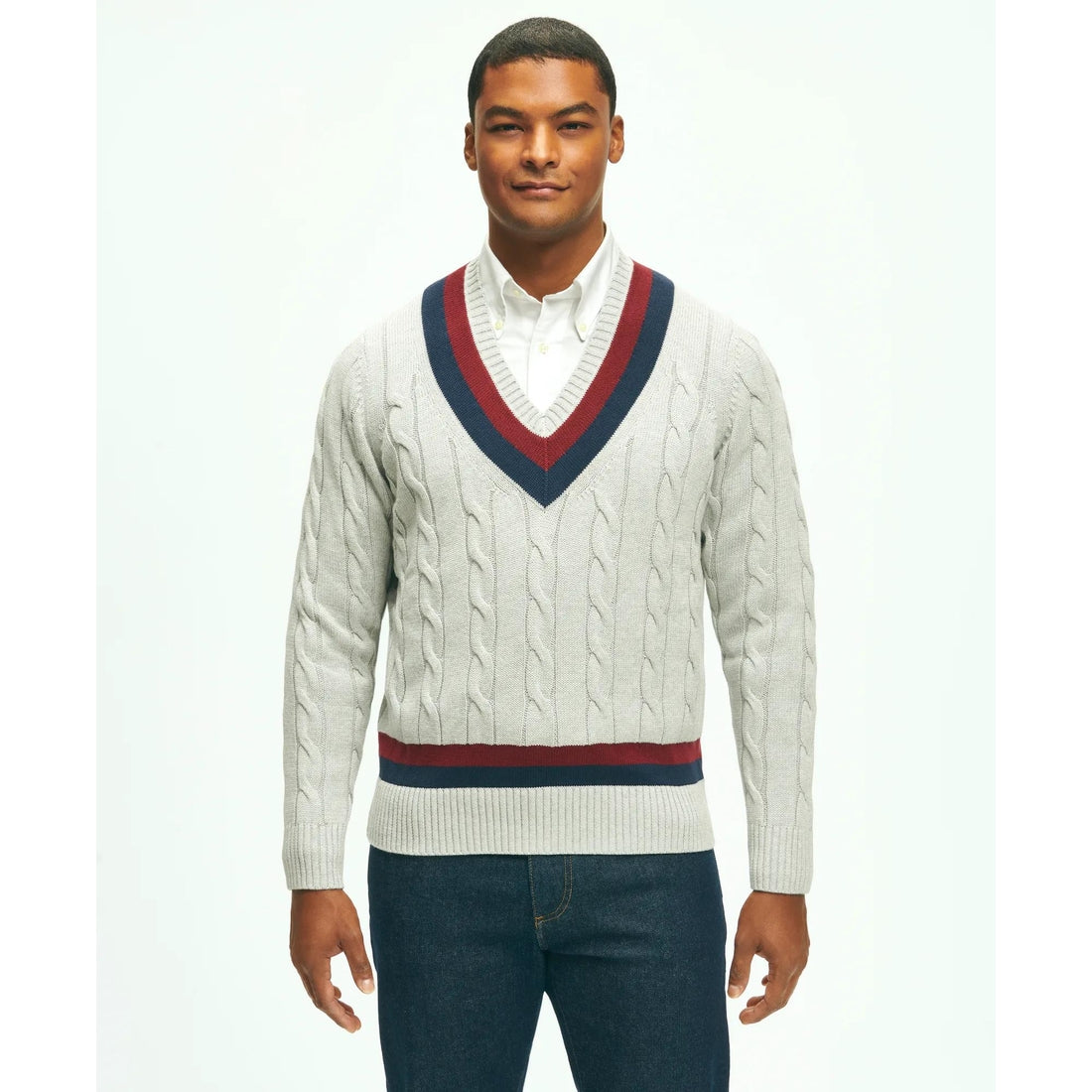 Vintage-Inspired Tennis V-Neck Sweater in Supima Cotton