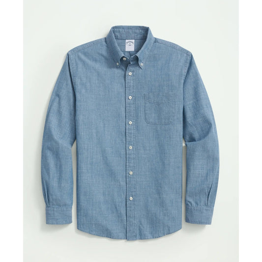 Chambray Cotton Poplin Polo Button Down Collar, Sport Shirt