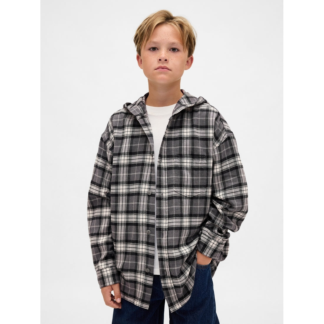 Boys' Organic Cotton Hooded Flannel Shirt