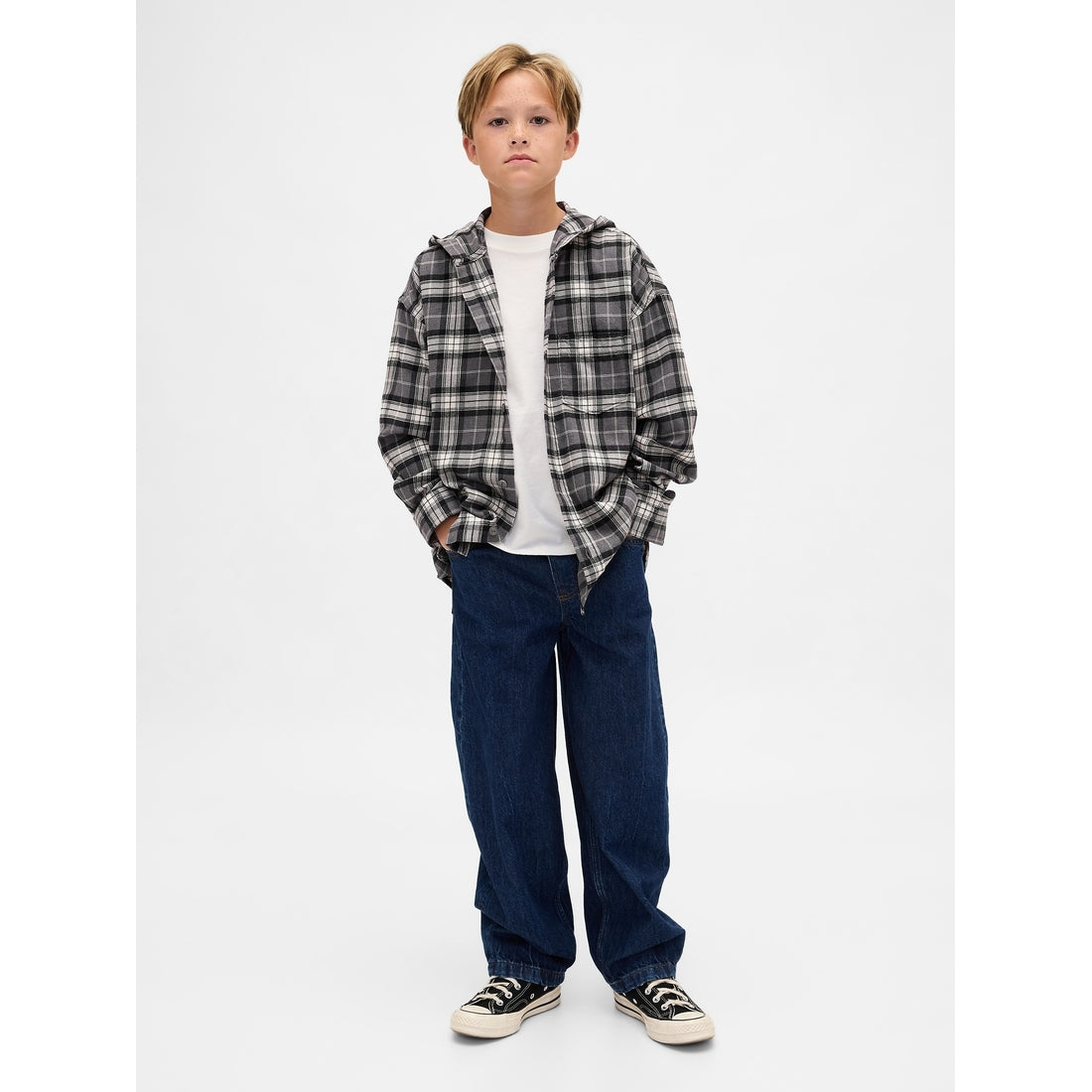 Boys' Organic Cotton Hooded Flannel Shirt