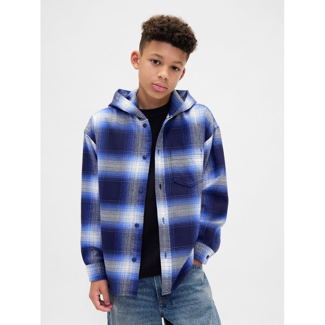 Boys' Organic Cotton Hooded Flannel Shirt