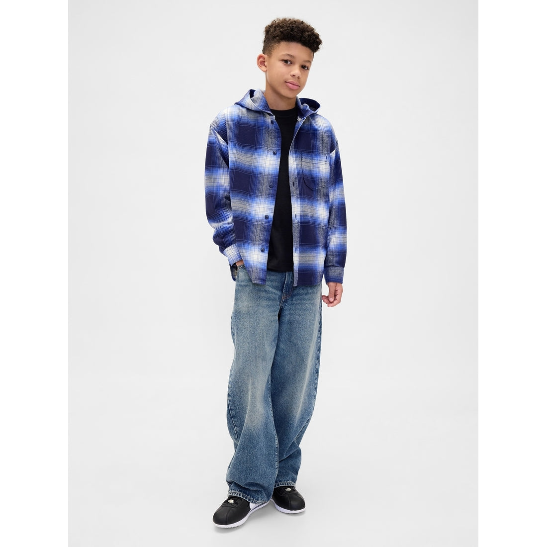 Boys' Organic Cotton Hooded Flannel Shirt