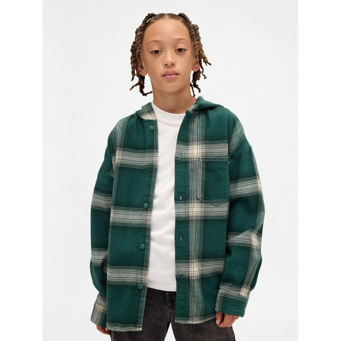 Boys' Organic Cotton Hooded Flannel Shirt