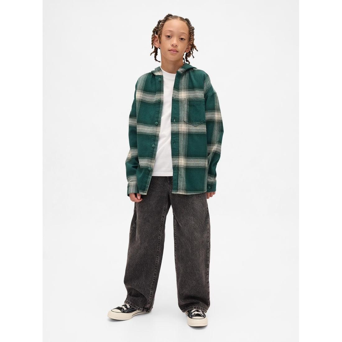 Boys' Organic Cotton Hooded Flannel Shirt