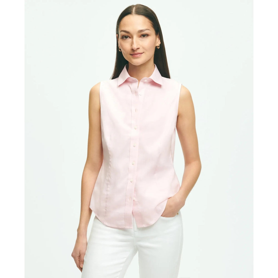 Fitted Non-Iron Stretch Supima Cotton Sleeveless Dress Shirt