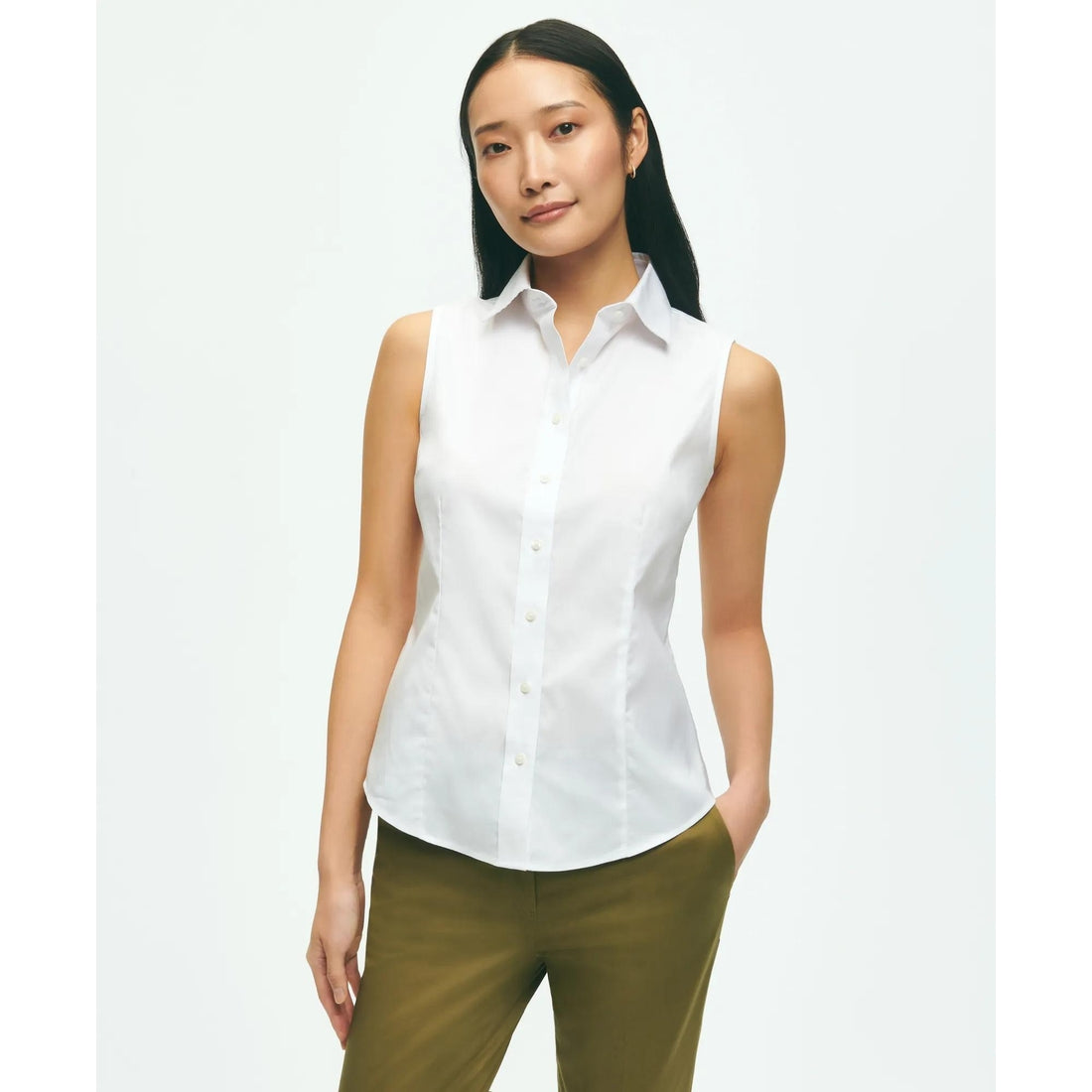 Fitted Non-Iron Stretch Supima Cotton Sleeveless Dress Shirt