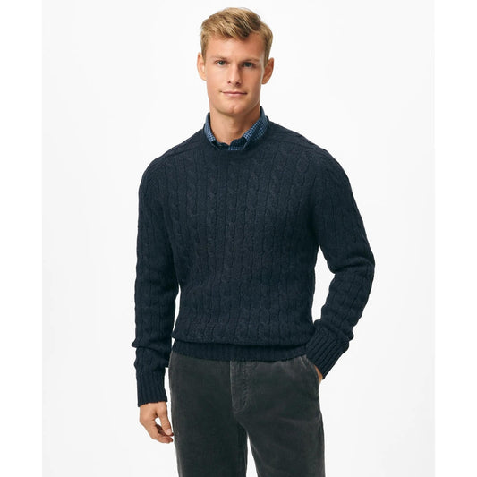 Cable Crewneck Sweater in Shetland Wool