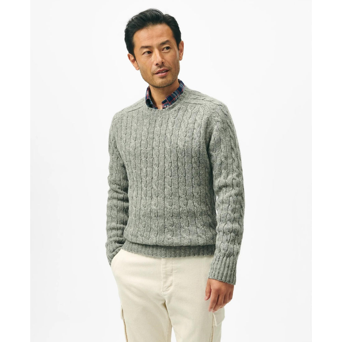 Cable Crewneck Sweater in Shetland Wool