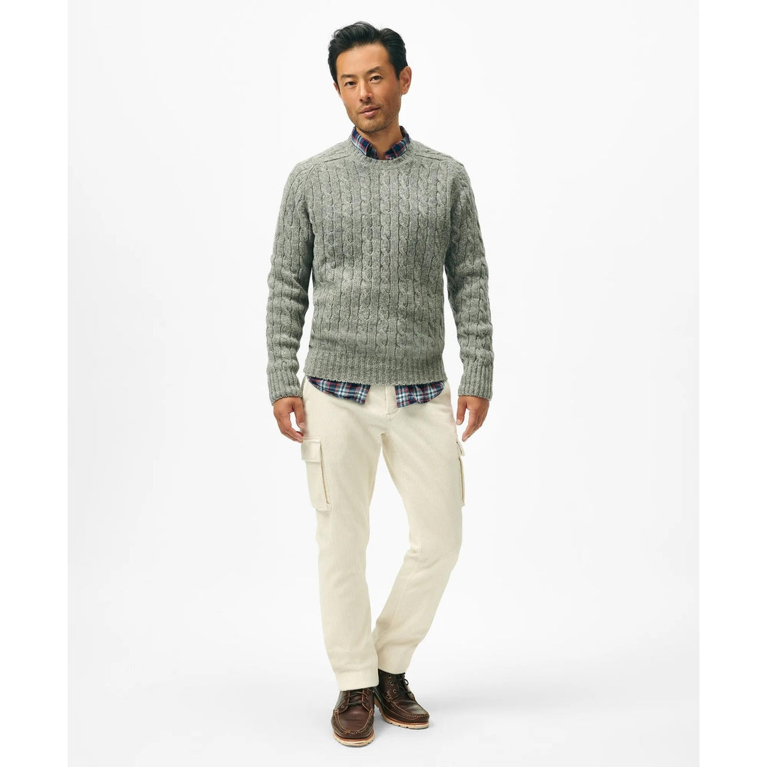 Cable Crewneck Sweater in Shetland Wool