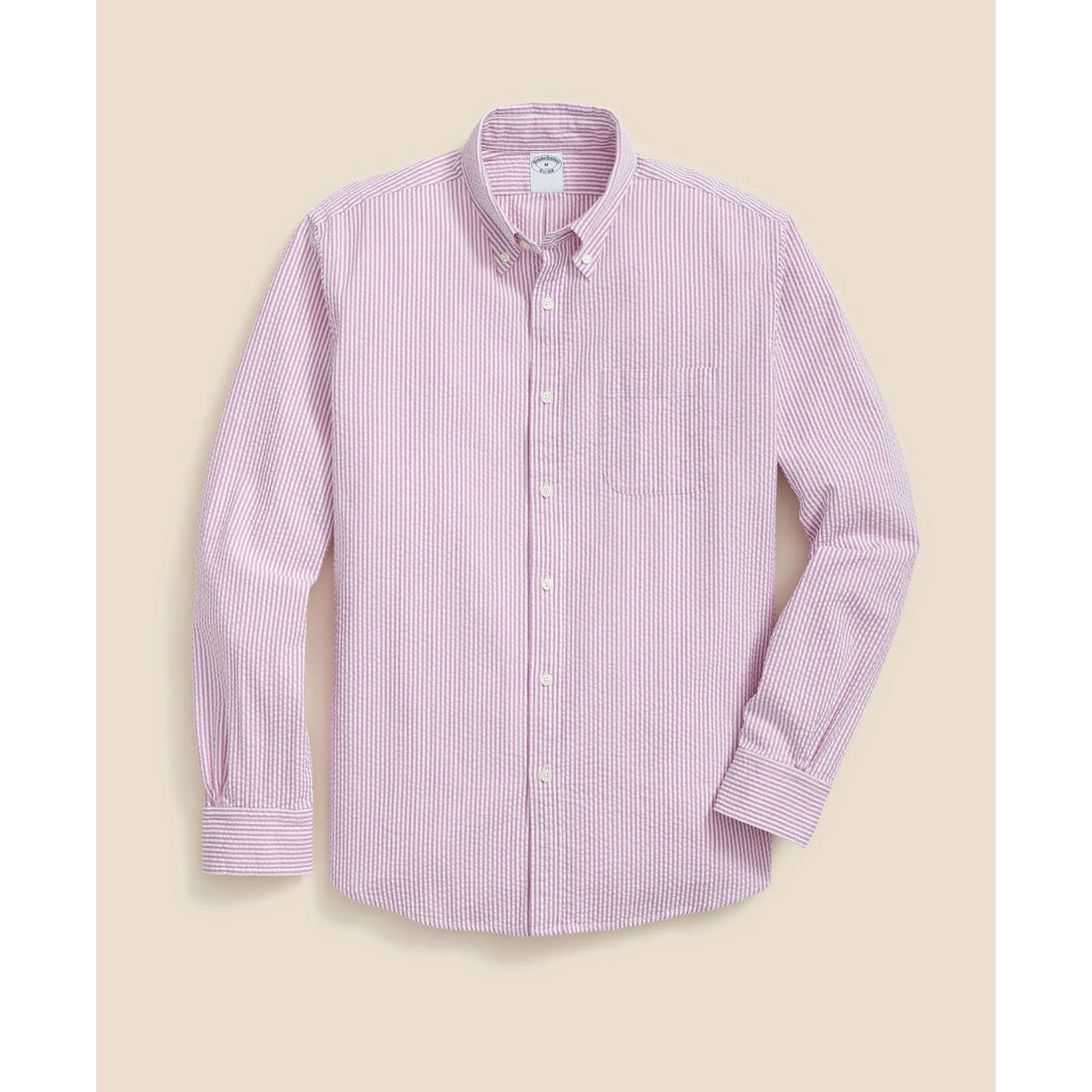 Washed Cotton Seersucker Button-Down Collar, Stripe Sport Shirt