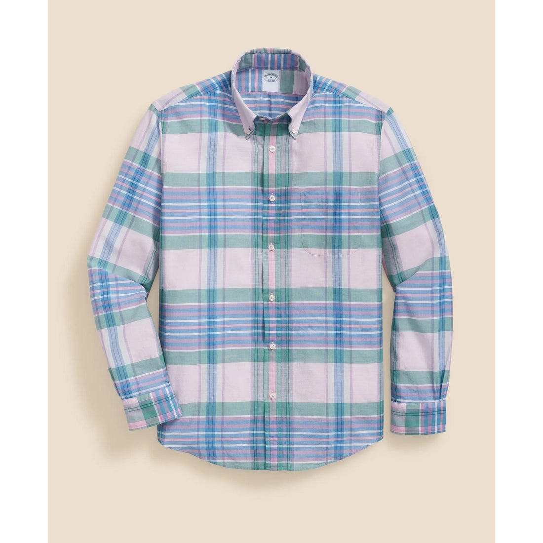 Irish Linen Polo Button Down Collar, Multi Plaid Shirt