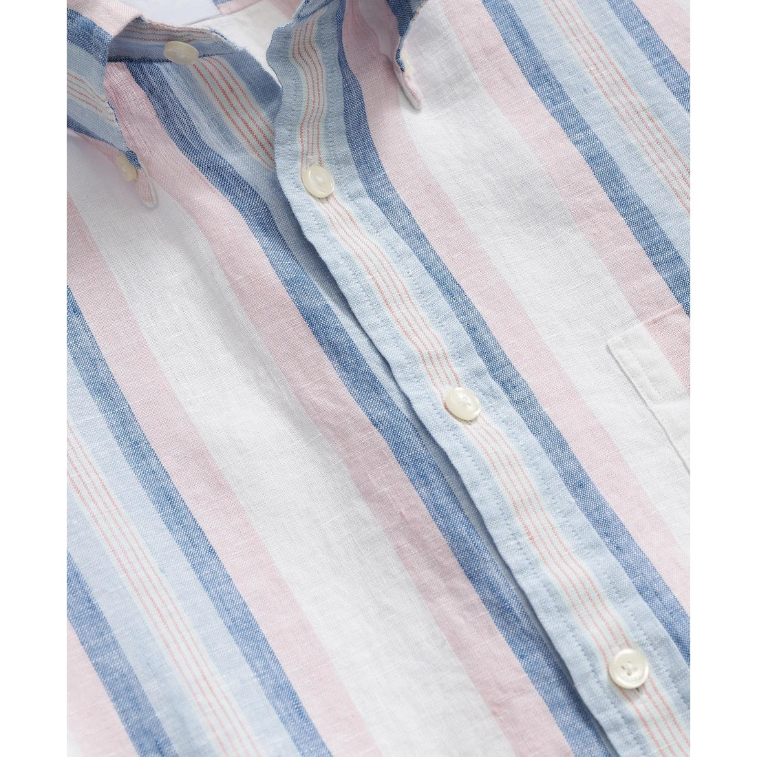 Irish Linen Polo Button Down Collar, Awning Stripe Shirt