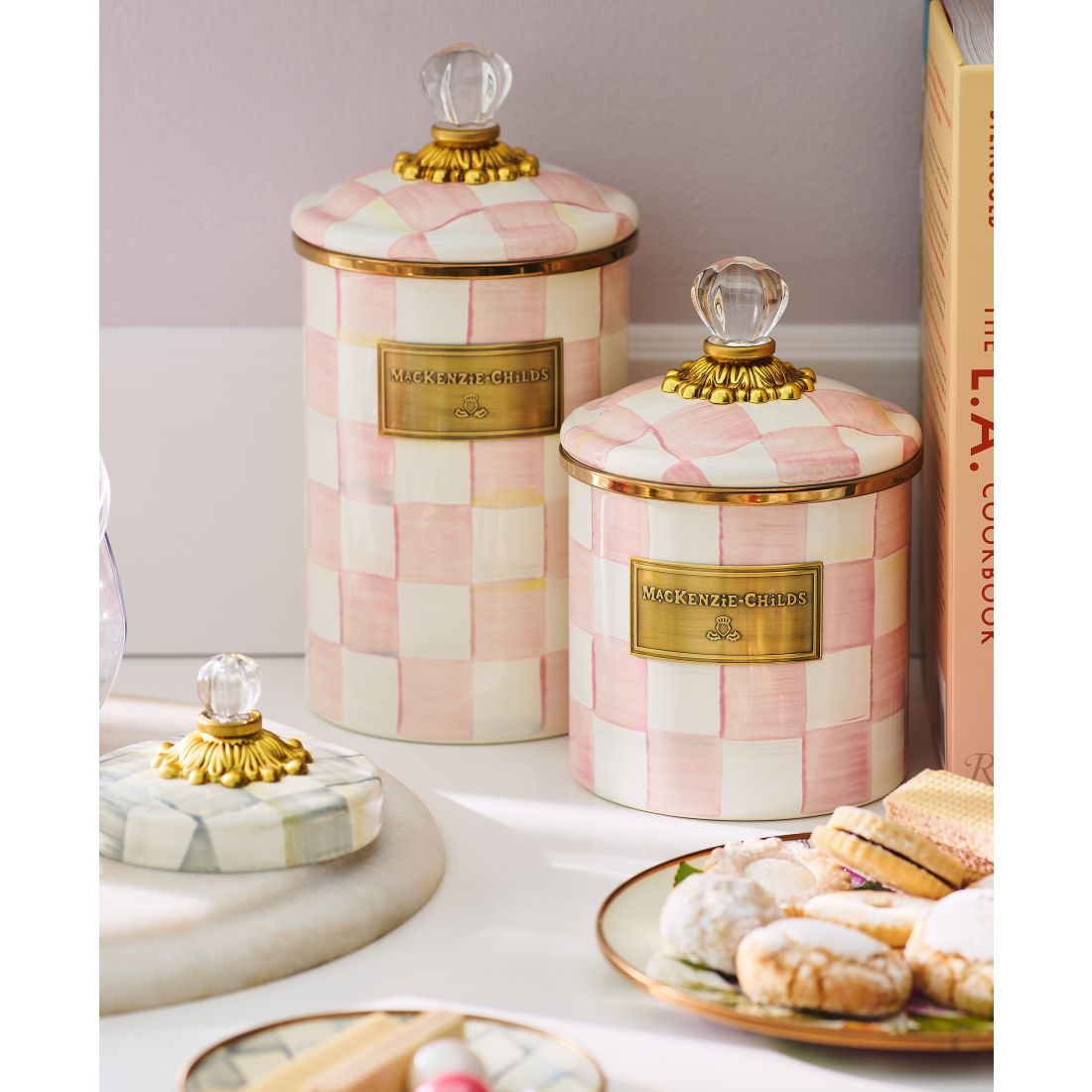 Mackenzie-Childs Rosy Check Enameled Steel Small Canister