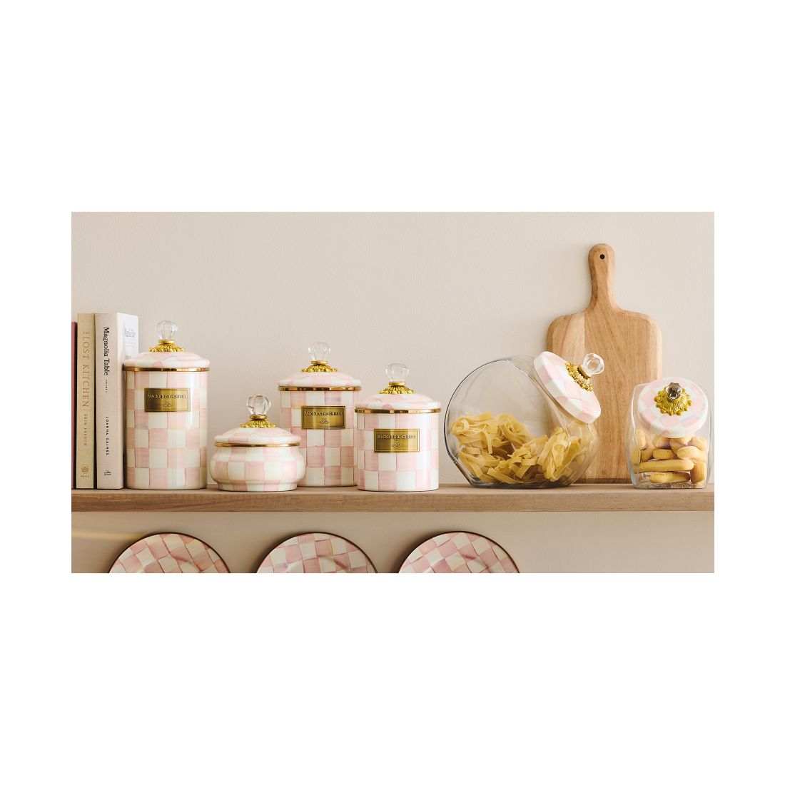 Mackenzie-Childs Rosy Check Enameled Steel Small Canister