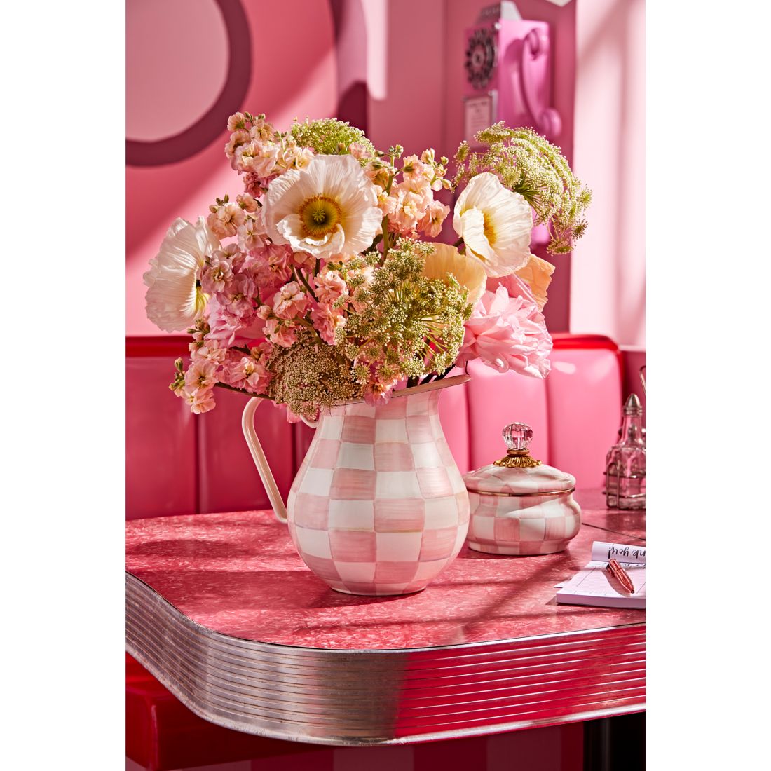 Mackenzie-Childs Rosy Check Enameled Steel Squashed Pot