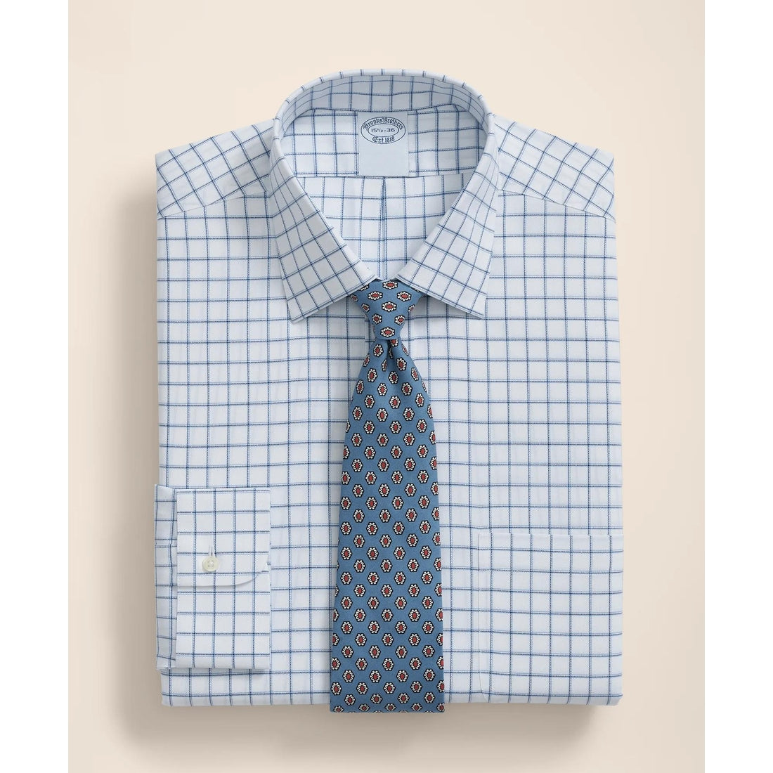 Brooks Brothers Explorer Collection Non-Iron Twill Ainsley Collar, Windowpane Dress Shirt