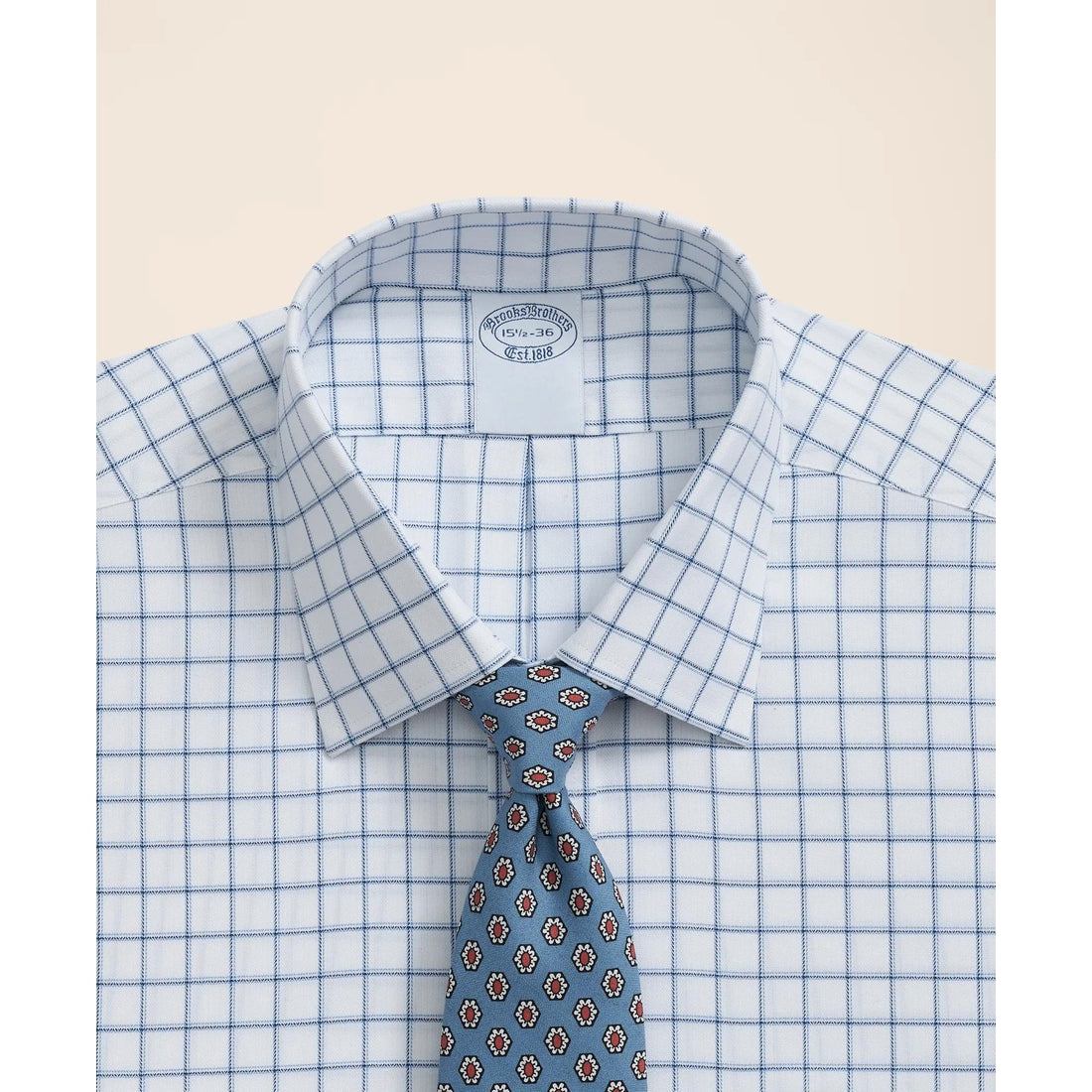 Brooks Brothers Explorer Collection Non-Iron Twill Ainsley Collar, Windowpane Dress Shirt
