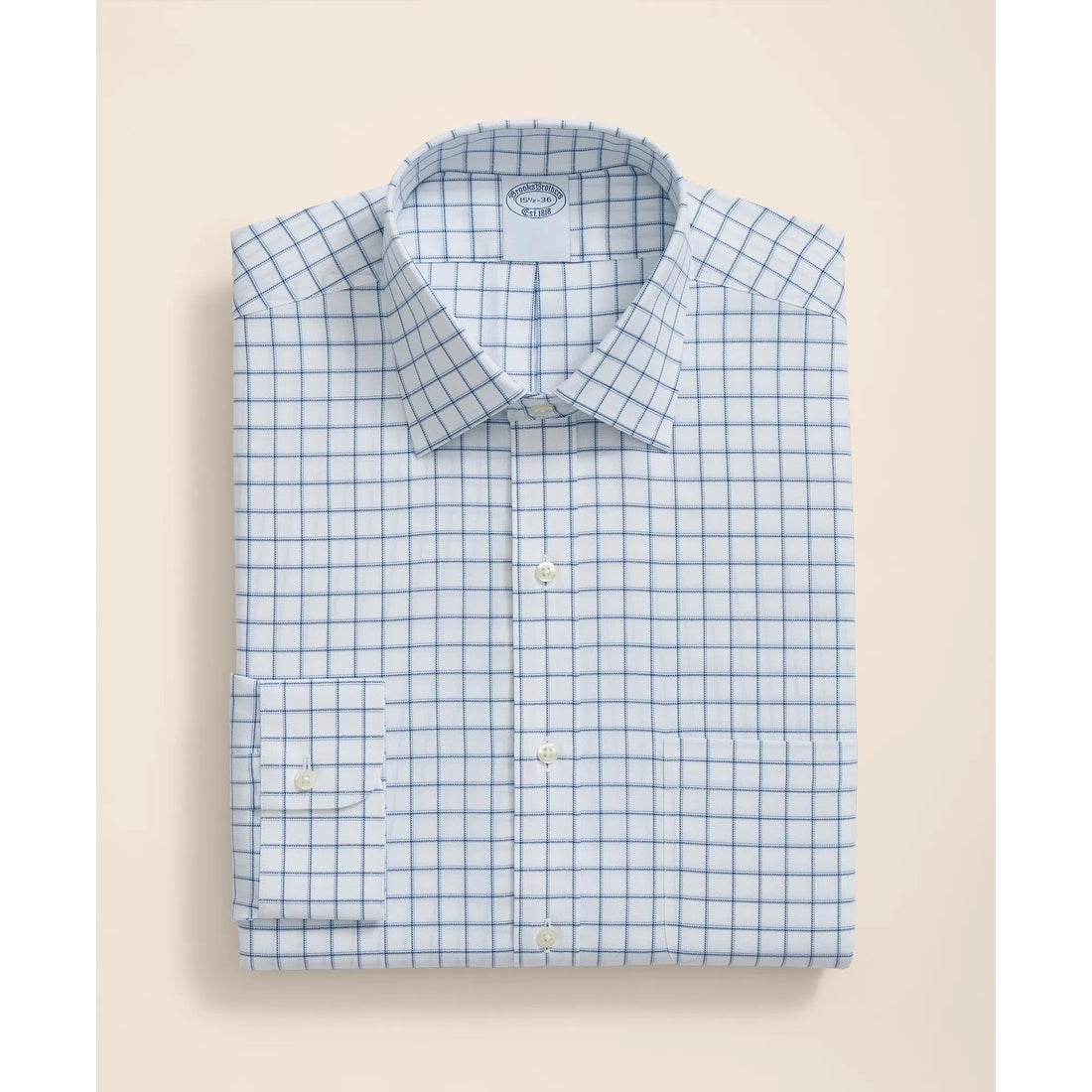 Brooks Brothers Explorer Collection Non-Iron Twill Ainsley Collar, Windowpane Dress Shirt