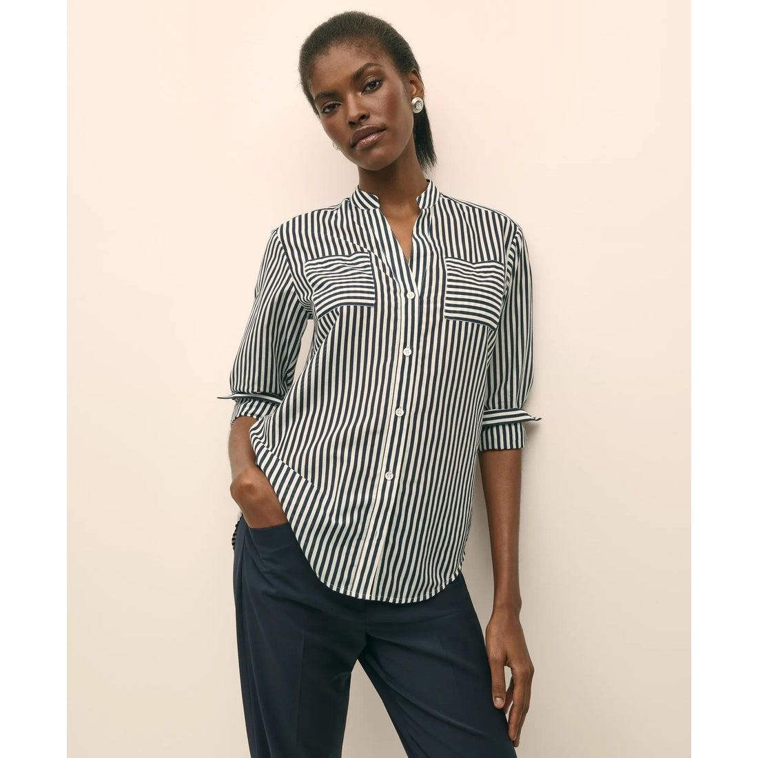 Cotton-Silk Striped Blouse