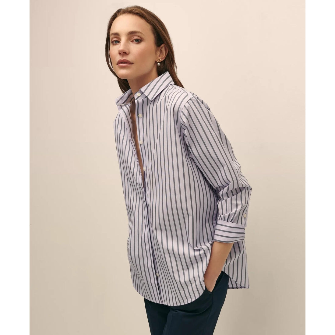 Relaxed Supima Cotton Sateen Striped Shirt