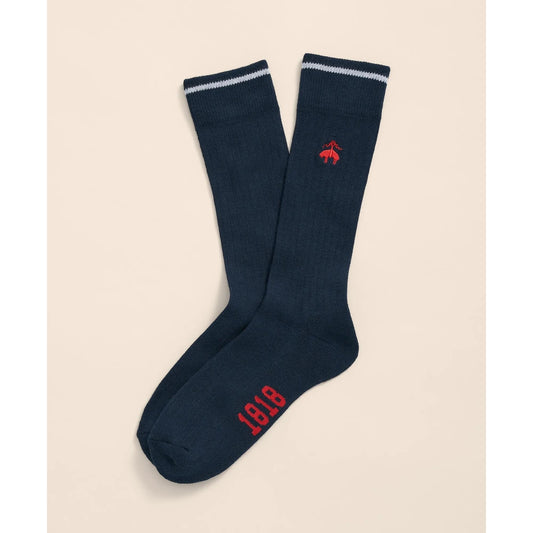 Cotton Blend Contrast Tipped Ribbed Socks with Golden Fleece Embroidery