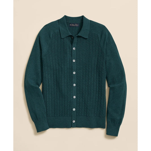 Cotton Mini-Cable Polo Cardigan
