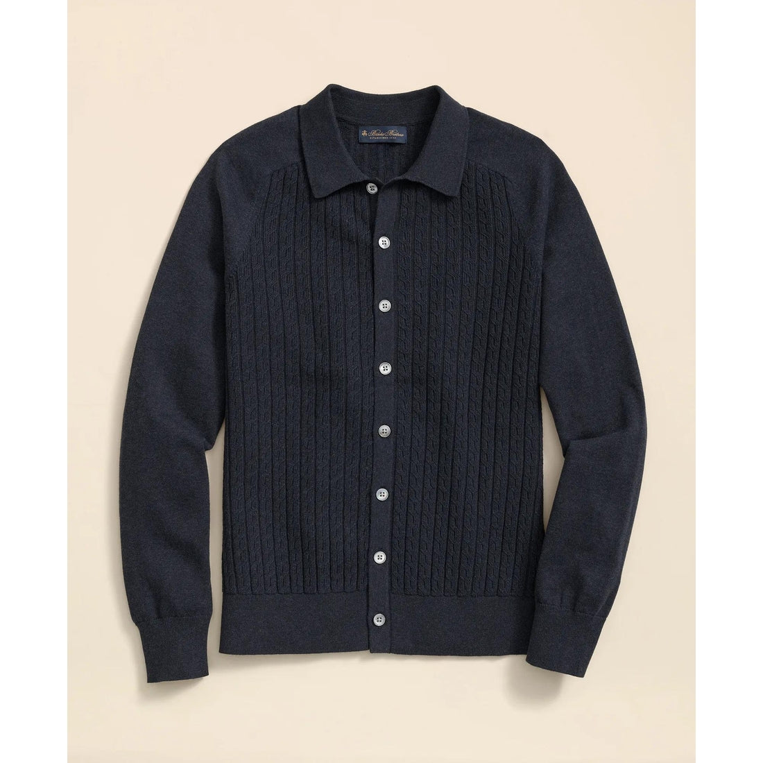 Cotton Mini-Cable Polo Cardigan