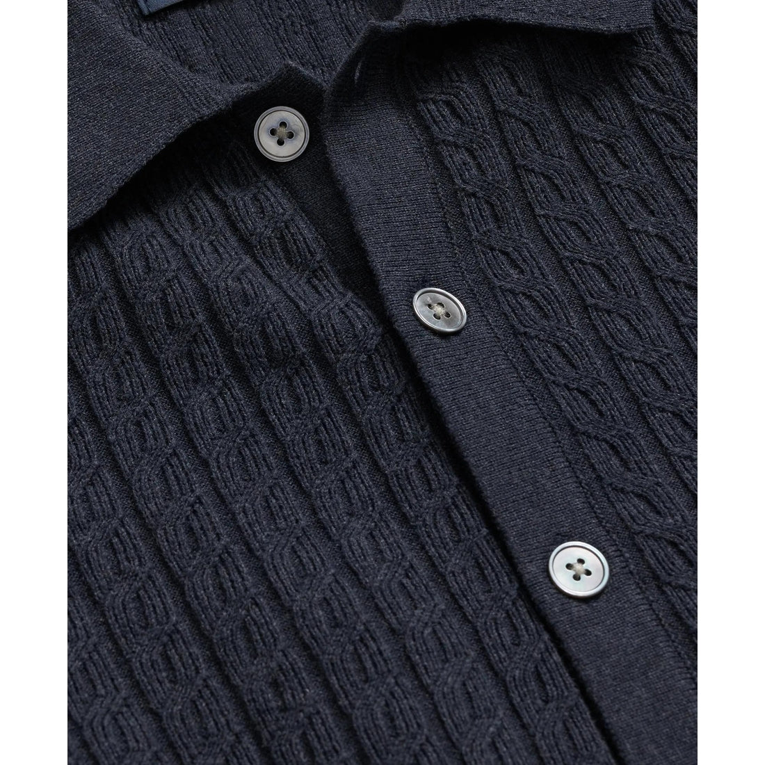 Cotton Mini-Cable Polo Cardigan