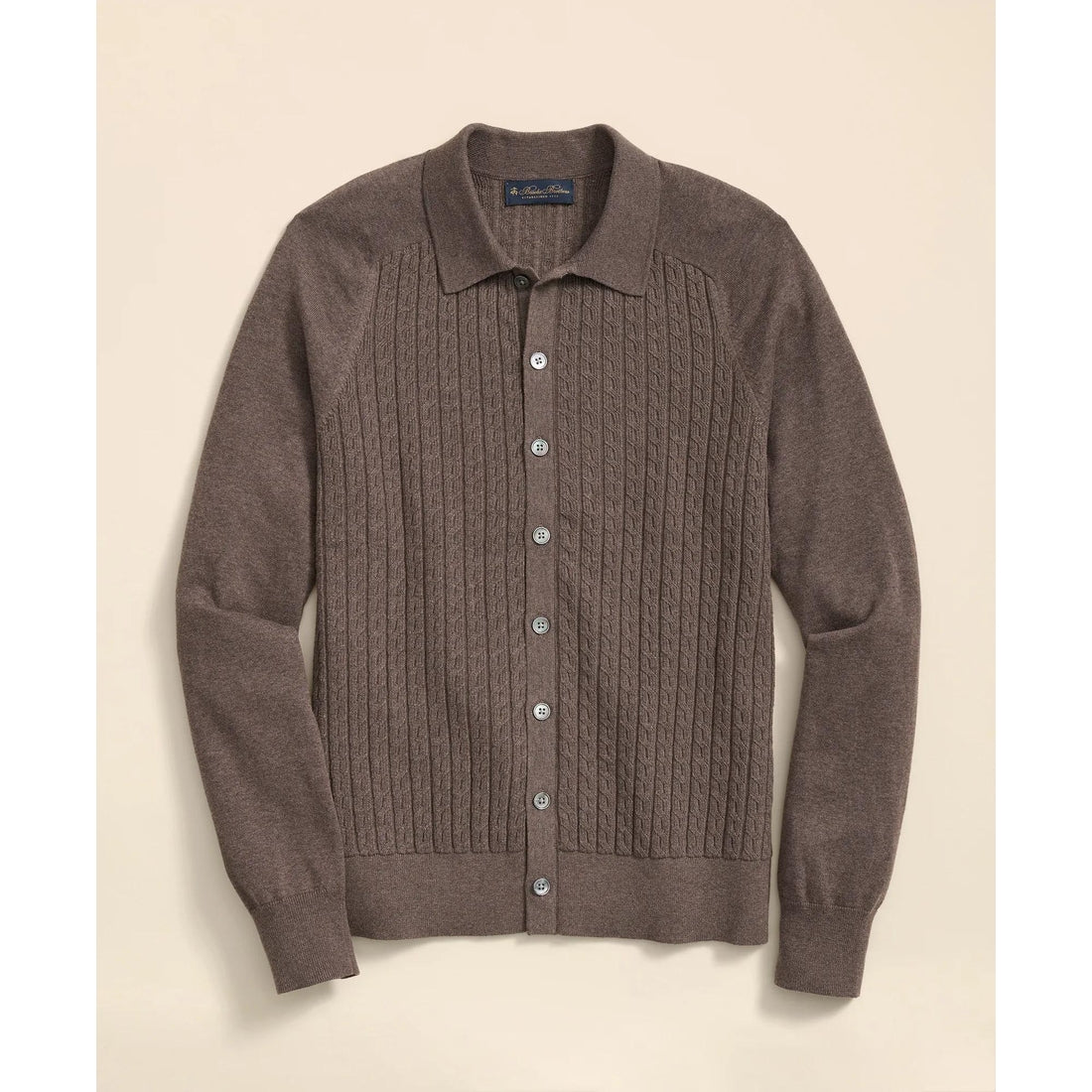 Cotton Mini-Cable Polo Cardigan