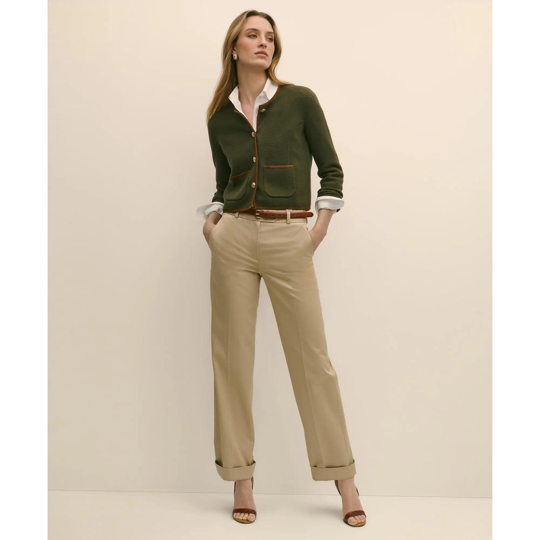 Brushed Merino Wool Suede Trim Sweater Jacket