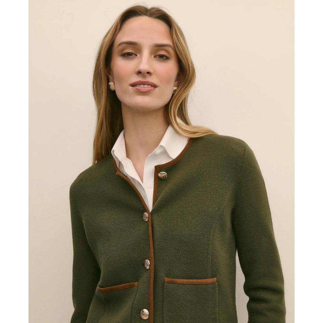 Brushed Merino Wool Suede Trim Sweater Jacket