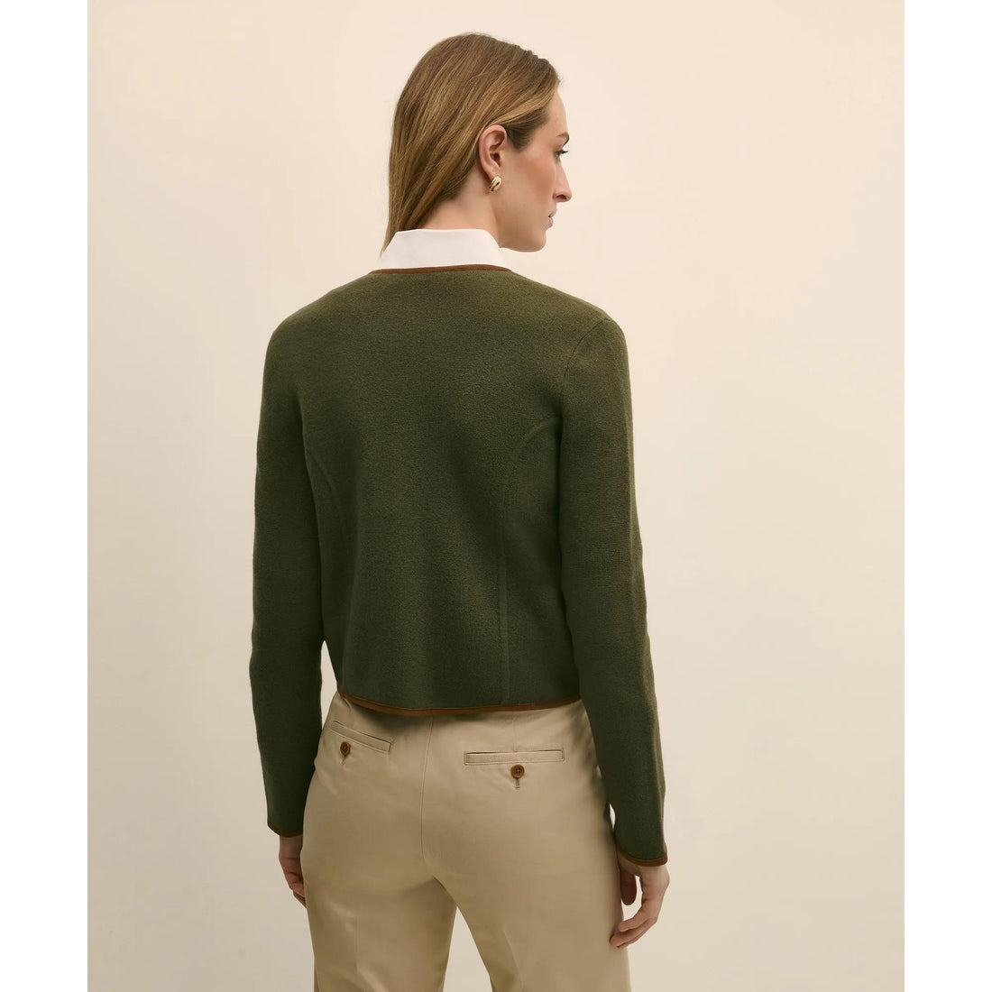 Brushed Merino Wool Suede Trim Sweater Jacket