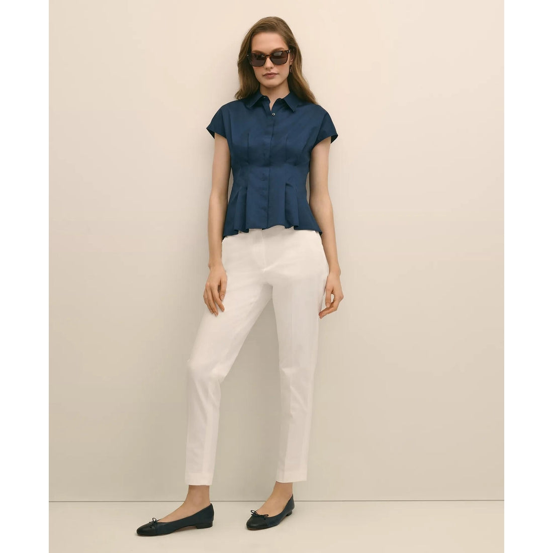 Supima Cotton Sateen Pleated Peplum Shirt
