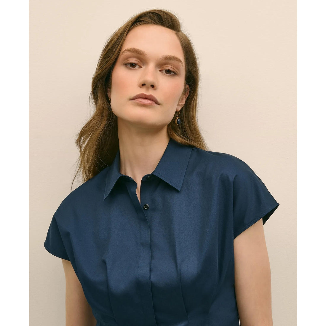 Supima Cotton Sateen Pleated Peplum Shirt