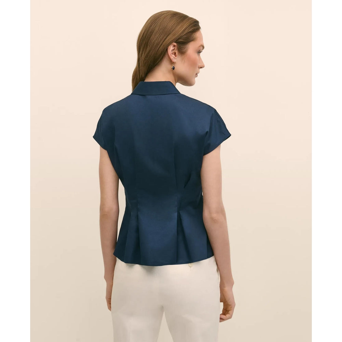 Supima Cotton Sateen Pleated Peplum Shirt