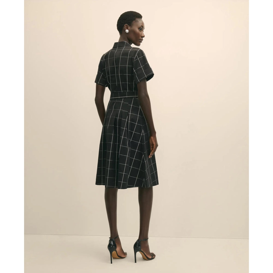 Supima Cotton Belted Windowpane Shirt Dress