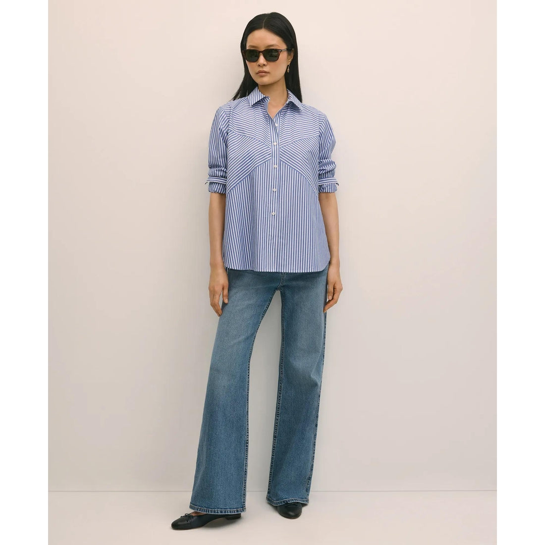 Cotton Poplin Contrast-Stripe Relaxed Shirt