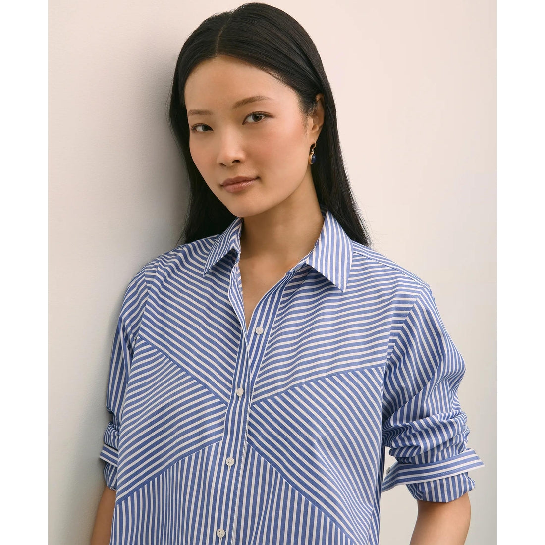 Cotton Poplin Contrast-Stripe Relaxed Shirt