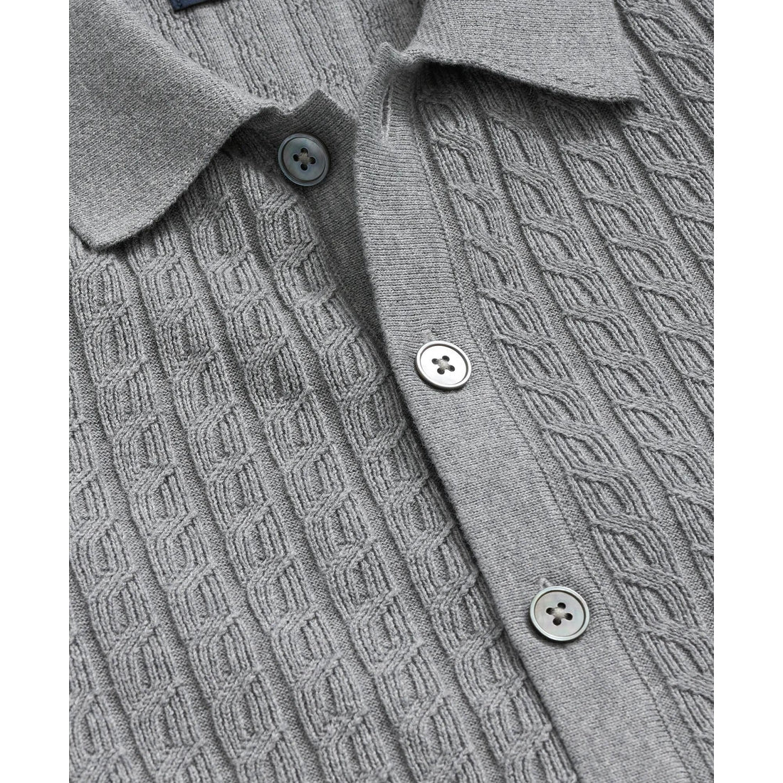 Cotton Mini-Cable Polo Cardigan
